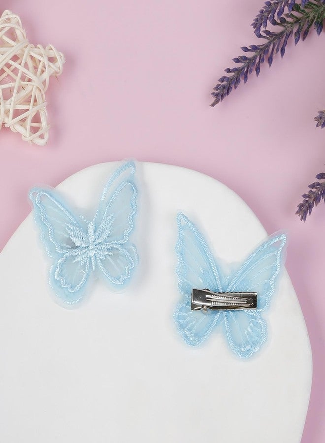 AIBFRID 12Pcs Blue Butterfly Hair Clips, Cute Lace Embroidery Flower Butterfly Hair Bow for Women Girls Fairy Hair Accessories Halloween Christmas Party Decor (Blue) - Image 3